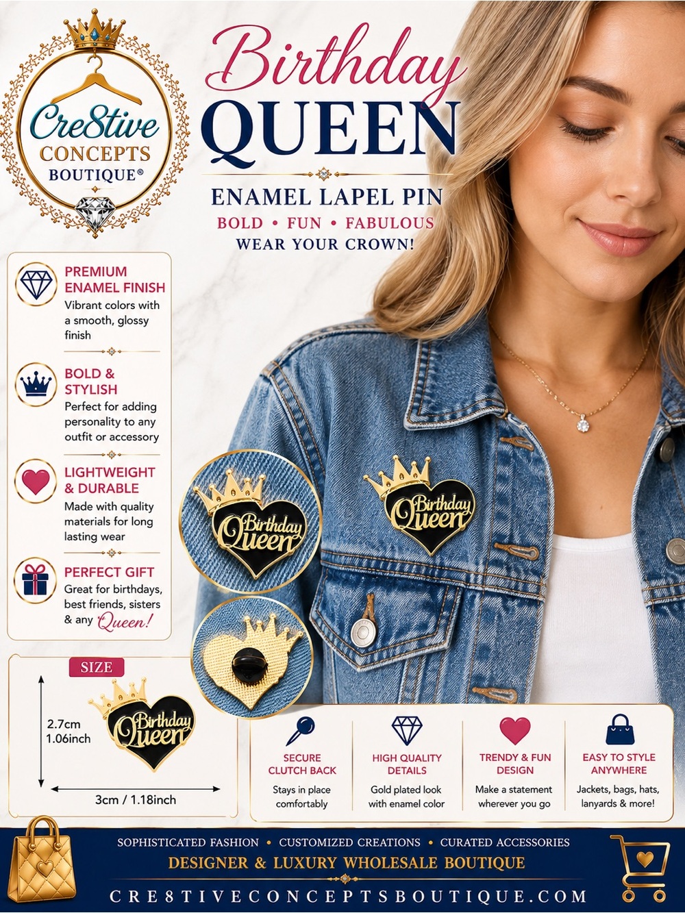 Birthday Queen Enamel Lapel Pin
